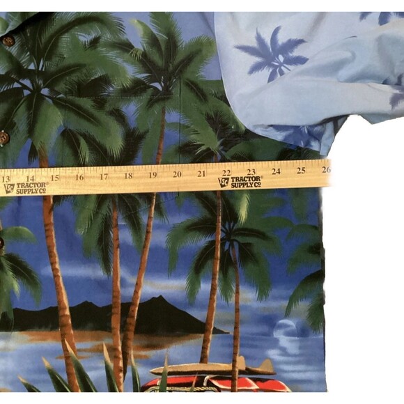 RJC Men’s Vtg Hawaiian Shirt 2XL Blue White Station Wagon Cars Aloha Pocket - Picture 7 of 16